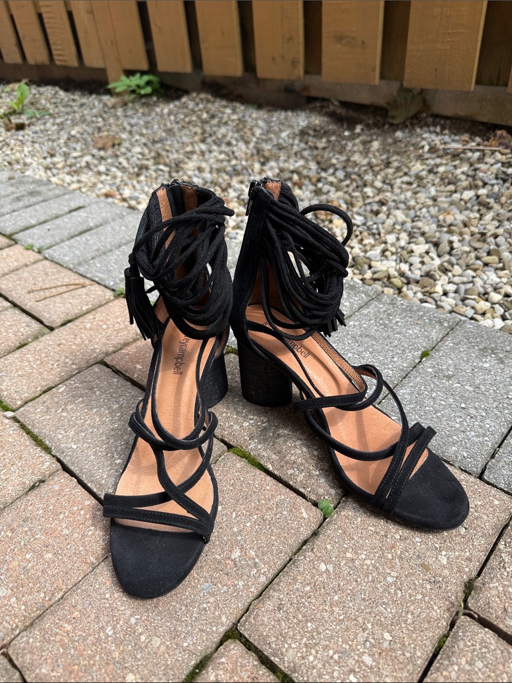 Jeffery Campbell - Black Strappy Block Heel Sandals with Ankle Wrap